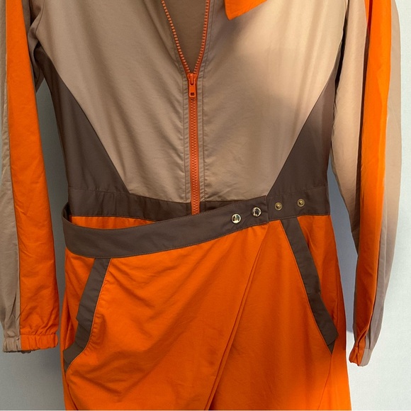 Hot & Delicious Utility Jumpsuit S Orange Taupe Zip Front Belted Cargo - Picture 10 of 16